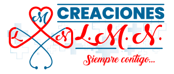 Logotipo de Creaciones LMN con un corazón rojo y elementos en azul, diseño gráfico asociado a branding de Renatta Publicidad, representando creatividad y comunicación visual.