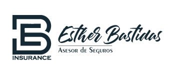 Logotipo de EB Insurance con las iniciales 'EB' y la palabra 'INSURANCE', acompañado por el nombre Esther Bastidas, Asesor de Seguros, en tonos azulados.